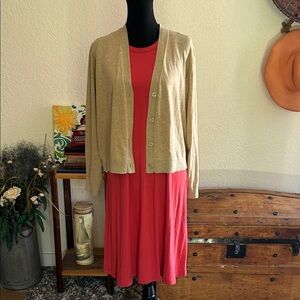 A New Day Red Dress with Tan Cardigan outfit | Large
